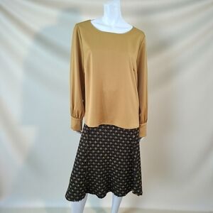 Elegant mustard yellow & Black Wool Skirt & Blouse Top